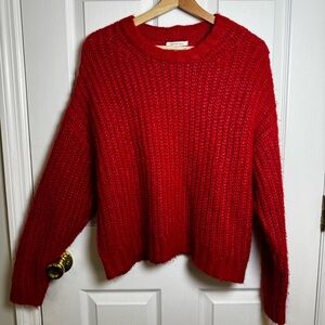 American Eagle True Red Shaker Knit Chunky Crewneck Sweater Size Large